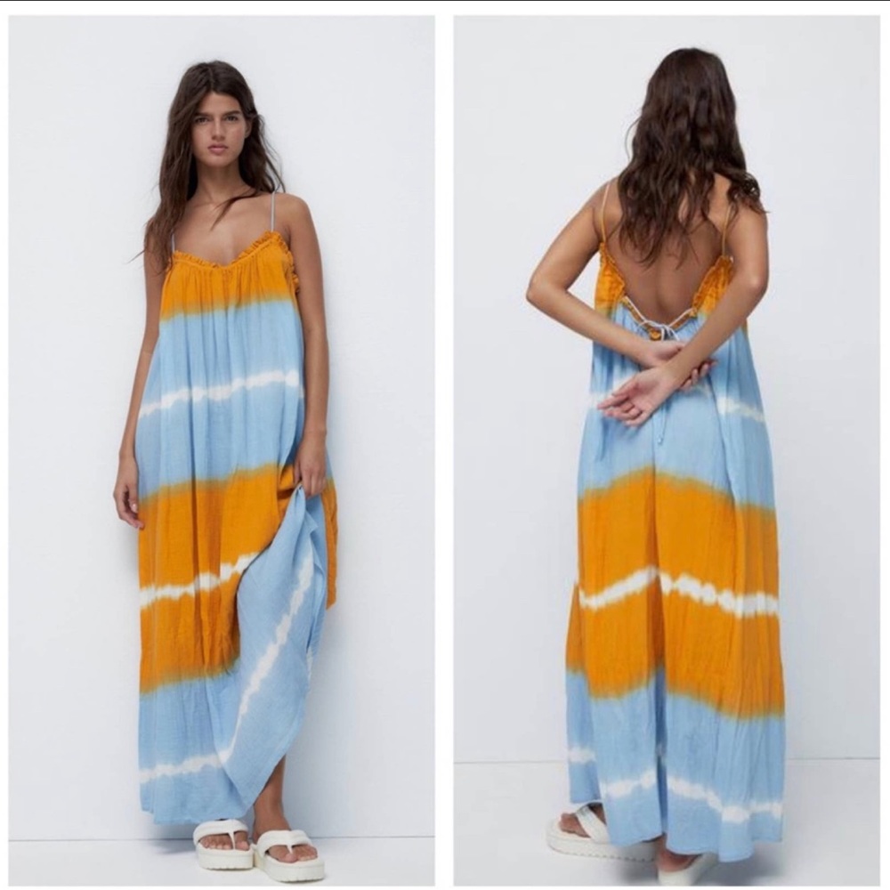 Zara tie dye maxi dress with tie back
